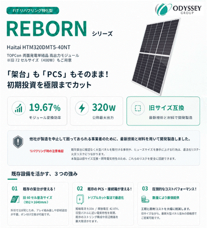 【旧サイズ対応】単結晶両面受光モジュール　REBORN SERIES　HTM320DMT5-40NT 36枚